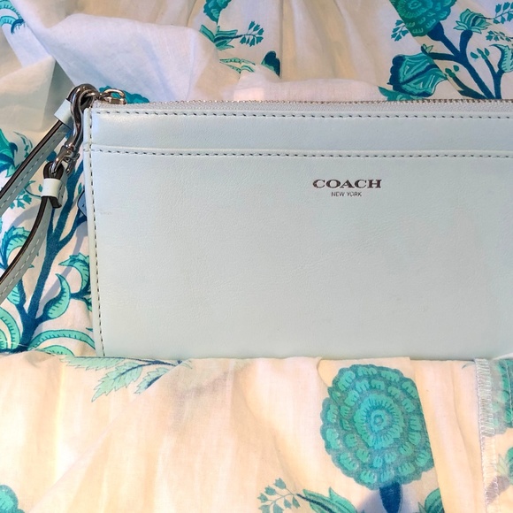 Coach Handbags - Coach Light Blue Leather Wristlet with Silver Hardware (OS)
